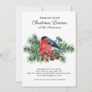 Robin Rood Vogels Winter Dennenbomen Kerst Dinner Kaart