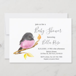 Robin rose Oiseau Bébé Douche Invitations