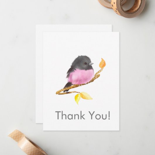 Robin rose Oiseau Toutes Occassion Merci Carte pou (Devant/Arrière en situation)