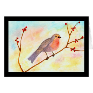 Robin rouge aime l'art rouge d'aquarelle de baies