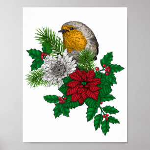 Robin rouge sur décoration de Noël