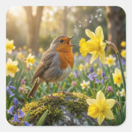 Robin Singing Into a Daffodil Vierkante Sticker