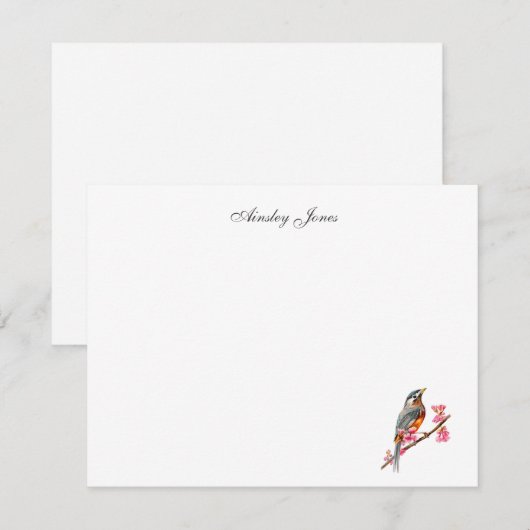 Robin sur Carte de remerciements d'aquarelle ceris (Devant / Derrière)