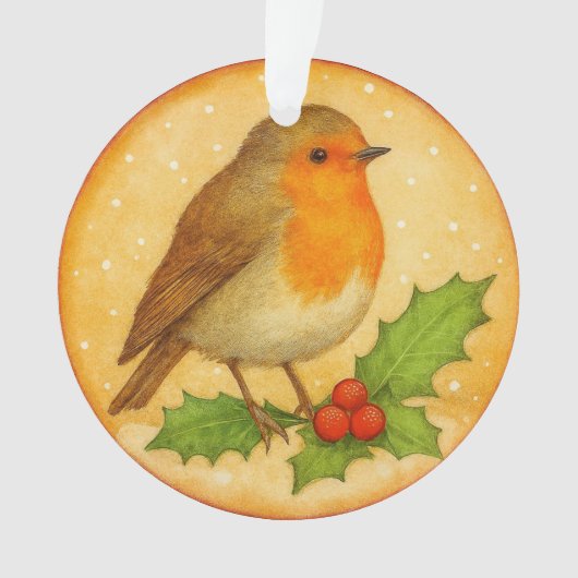 Robin sur la branche de houx (devant)