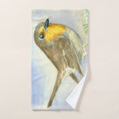 Robin sur une branche de genévrier dépoli (Serviette à main)