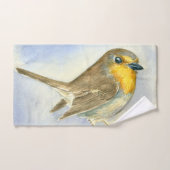 Robin sur une branche de genévrier dépoli (Serviette à main)