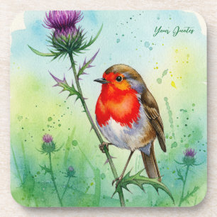 Robin Vogel en Distelbloem Botanische Aquarel Bier Onderzetter