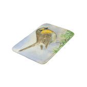 Robin vogel op een bevroren jeneverbes badmat (Gekanteld)