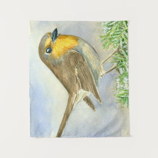 Robin vogel op een bevroren jeneverbes wandkleed (Voorkant)