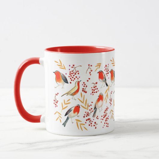 Robin-vogels en kerstbessen mok (Links)