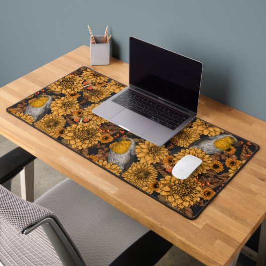 Robins dans le jardin d'automne sur noir (Bureau 2)