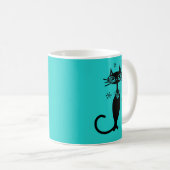 Robins Egg Blue Atomic Retro Cat Mok (Voorkant rechts)