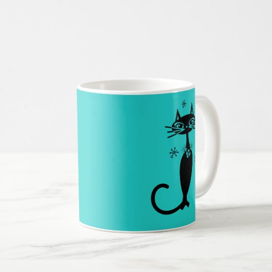 Robins Egg Blue Atomic Retro Cat Mok (Voorkant rechts)