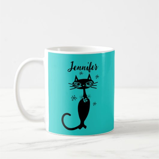 Robins Egg Blue Atomic Retro Cat Mok (Links)