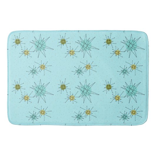 Robin's Egg Blue Atomic Starbursts Bath Mat (Voorkant)