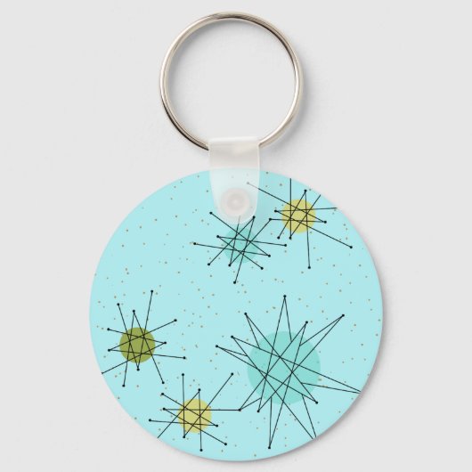 Robin's Egg Blue Atomic Starbursts Button Sleutelh Sleutelhanger (Voorkant)