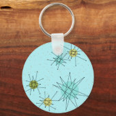 Robin's Egg Blue Atomic Starbursts Button Sleutelh Sleutelhanger (Voorkant)