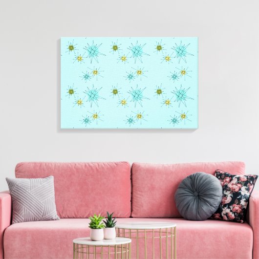 Robin's Egg Blue Atomic Starbursts Canvas Print (Insitu (Woonkamer))
