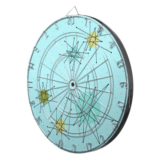 Robin's Egg Blue Atomic Starbursts Dart Board Dartbord (Voorkant Rechts)