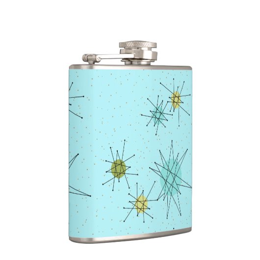 Robin's Egg Blue Atomic Starbursts Flask Heupfles (Rechts)