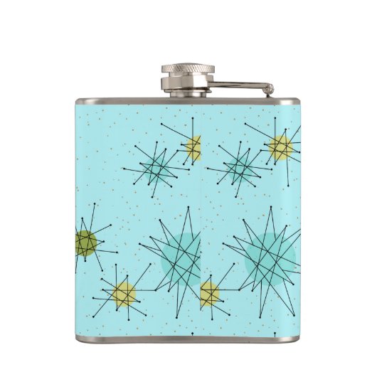 Robin's Egg Blue Atomic Starbursts Flask Heupfles (Achterkant)