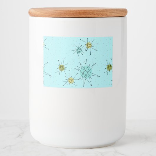 Robin's Egg Blue Atomic Starbursts Food Label Voedselcontainer Etiket (Voorkant)