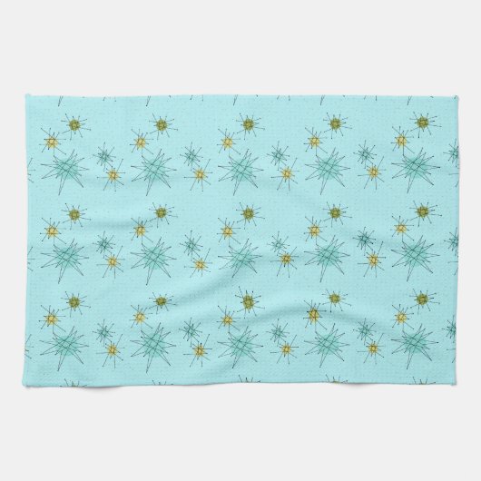 Robin's Egg Blue Atomic Starbursts Kitchen Towels Theedoek (Horizontaal)