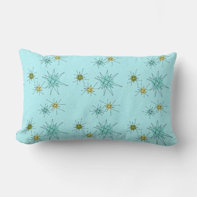 Robin's Egg Blue Atomic Starbursts Lumbar Pillow Kussen (Voorkant)