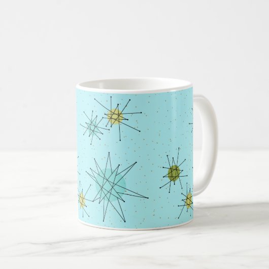 Robin's Egg Blue Atomic Starbursts Mok (Voorkant rechts)