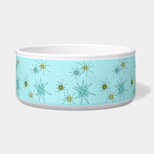Robin's Egg Blue Atomic Starbursts Pet Bowl Voerbakje