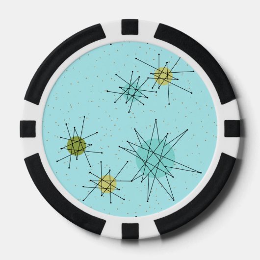 Robin's Egg Blue Atomic Starbursts Poker Chip (Voorkant)