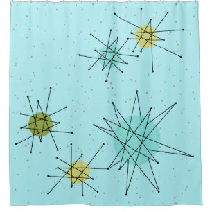 Robin's Egg Blue Atomic Starbursts Shower Curtain Douchegordijn