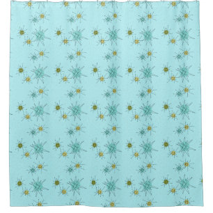 Robin's Egg Blue Atomic Starbursts Shower Curtain Douchegordijn