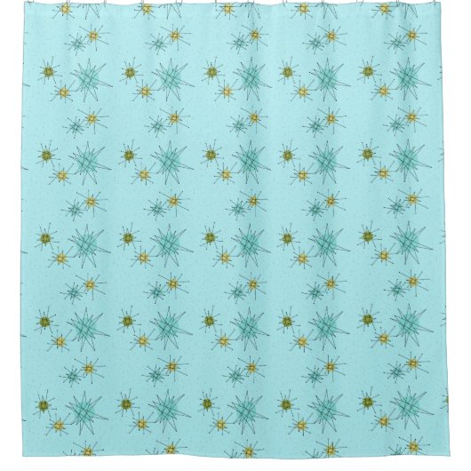 Robin's Egg Blue Atomic Starbursts Shower Curtain Douchegordijn (Voorkant)