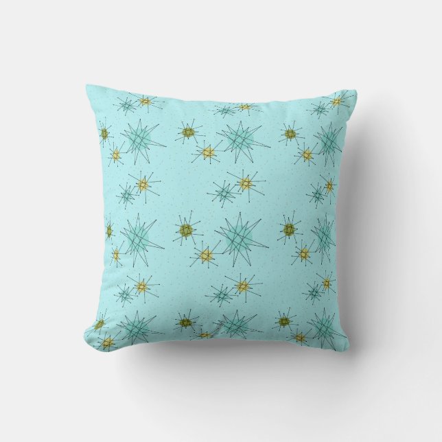 Robin's Egg Blue Atomic Starbursts Sierkussen (Voorkant)