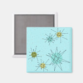 Robin's Egg Blue Atomic Starbursts Square Magnet Magneet (Voorkant / Achterkant)