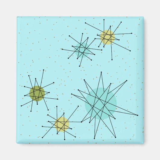 Robin's Egg Blue Atomic Starbursts Square Magnet Magneet (Voorkant)