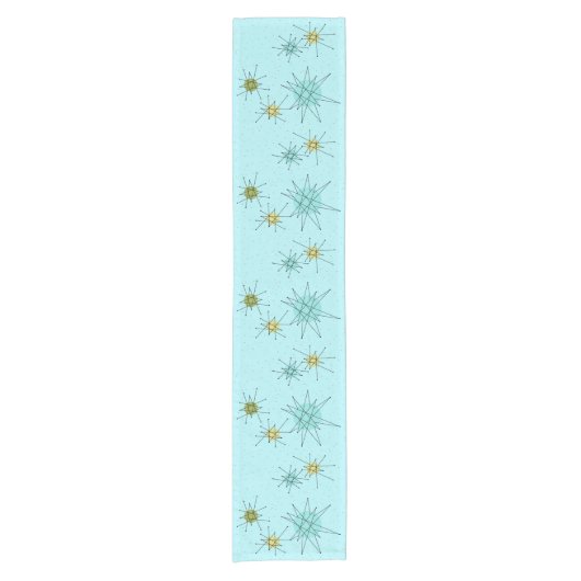Robin's Egg Blue Atomic Starbursts Table Runner Korte Tafelloper (Voorkant)