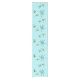 Robin's Egg Blue Atomic Starbursts Table Runner Korte Tafelloper