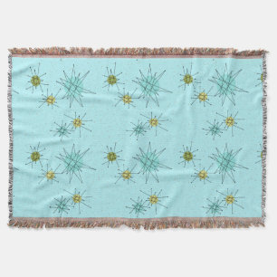 Robin's Egg Blue Atomic Starbursts Throw Blanket Deken