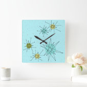 Robin's Egg Blue Atomic Starbursts Wall klok (Huis)