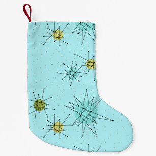 Robin's Egg Blue Atomic Starbursts Xmas Stocking Kleine Kerstsok