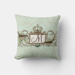 Robins Egg Blue Birds Scroll Monogram Kussen