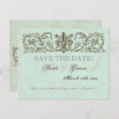 Robins Egg Blue Crown Swirl Flourish Save The Date (Voorkant / Achterkant)
