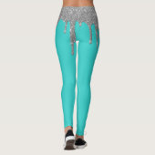 Robin's Egg Blue Cyan Blauwgroen Silver Glitter Le Leggings (Achterkant)
