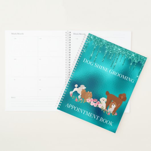 Robin's Egg Blue Dog Grooming Glitter Pet Services Planner (Display)