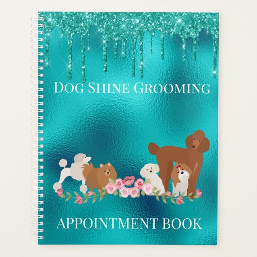 Robin's Egg Blue Dog Grooming Glitter Pet Services Planner (Voorkant)