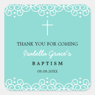 Robin's Egg Blue en White Baptisme Hartelijk dan Vierkante Sticker