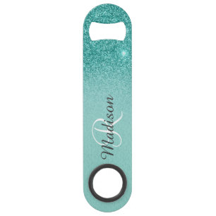 Robin's Egg Blue Faux Glitter Ombre Monogram Speed Flessenopener