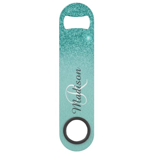 Robin's Egg Blue Faux Glitter Ombre Monogram Speed Flessenopener (Voorkant)